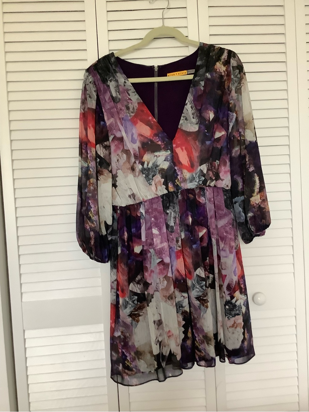 Alice + Olivia Floral V-Neck Chiffon Dress